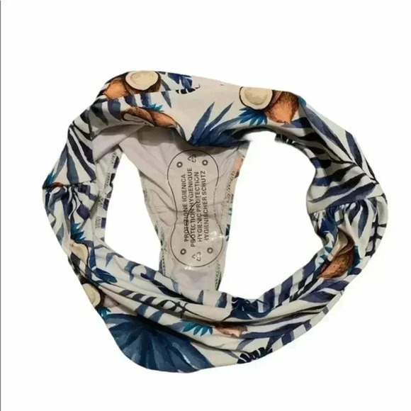 Tropical Blue and White Coconuts Swim Bottoms S - Picture 4 of 6